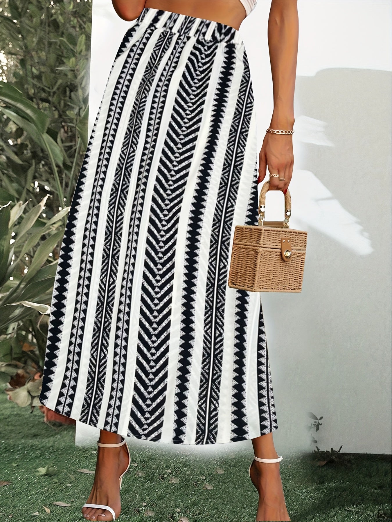Geo Pattern A-line Skirt for Summer & Spring
