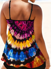 Tie Dye Spaghetti Strap Fitness Top Round Neck Stretchy Activewear