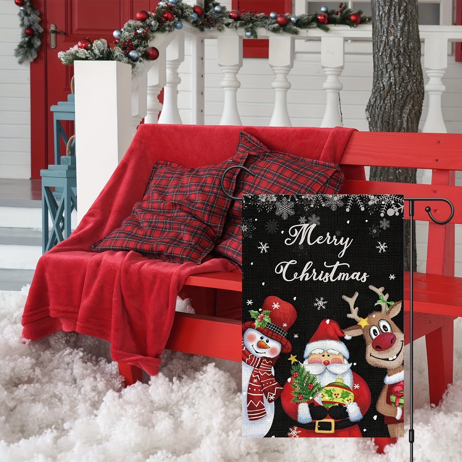 Christmas Garden Flag Double Sided Burlap Elk Snowman Santa Claus Xmas Decoratio