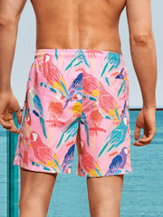 Geometric Bird Pattern Swim Trunk Men's Swimwear for Beach Pool