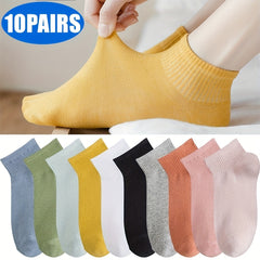 10 Pairs Women's Candy Cotton Ankle Socks Boat Socks Low Cut Ankle Cotton Sock