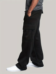 Men's Straight Leg Fleece Cargo Pants for Winter