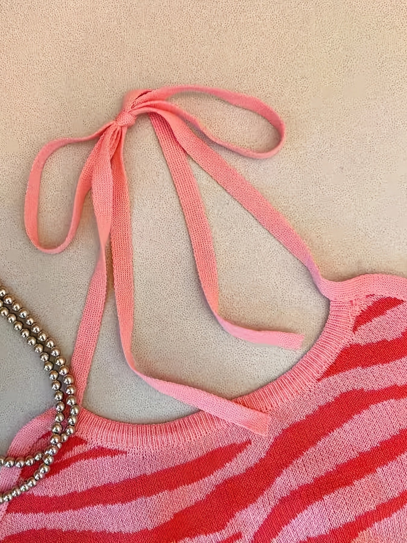 Pattern Halter Top Tie Back Sleeveless Summer Top