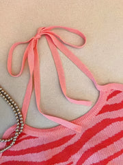 Pattern Halter Top Tie Back Sleeveless Summer Top