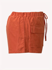 Solid Drawstring Shorts With Flap Pockets