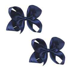 Navy Satin Bowknot Hair Clips for Baby Girls