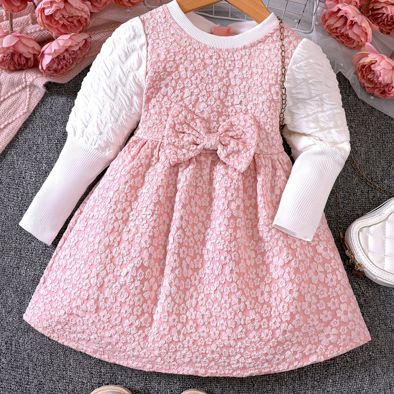 Grace Girls Bowknot Front Bubble Embossed Princess Dress