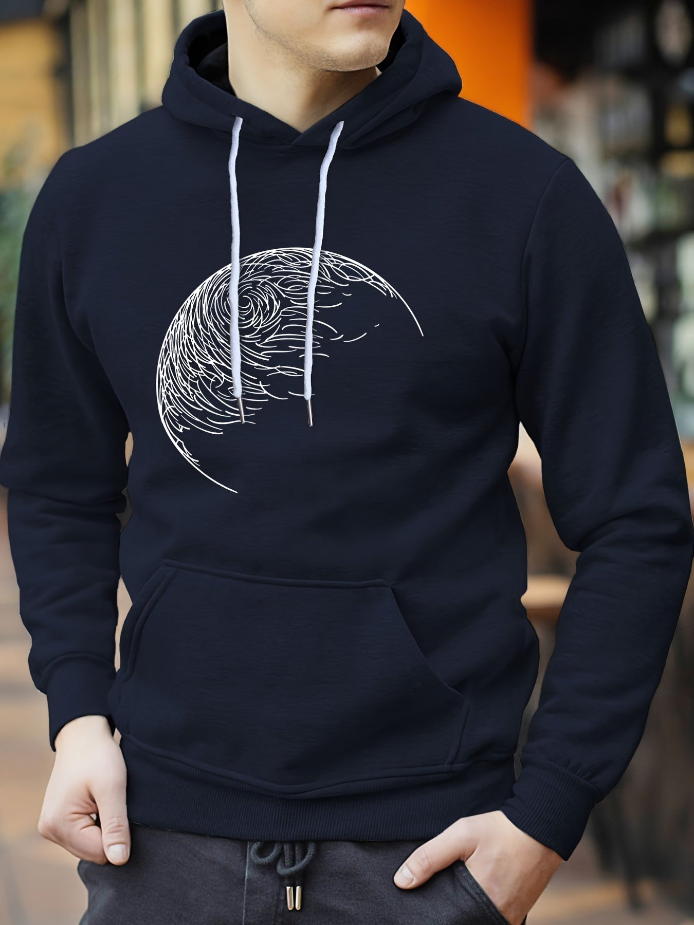 Men's Sketch Print Hoodie Casual Hooded Sweatshirt