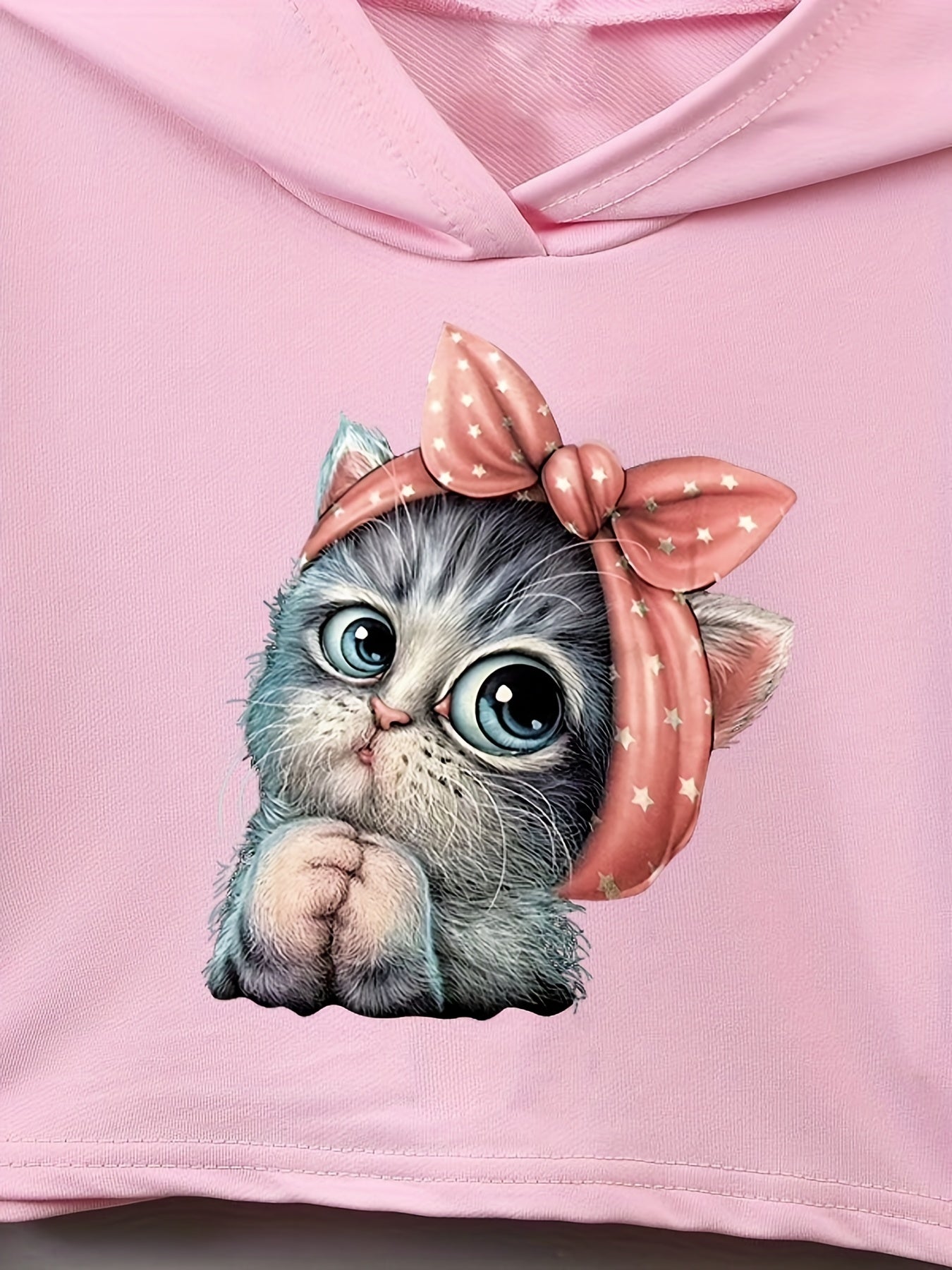 Girls' Kitty Print Hoodie Sweatshirt Long Sleeve