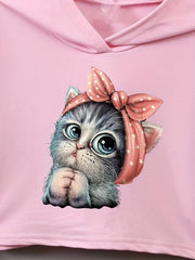 Girls' Kitty Print Hoodie Sweatshirt Long Sleeve