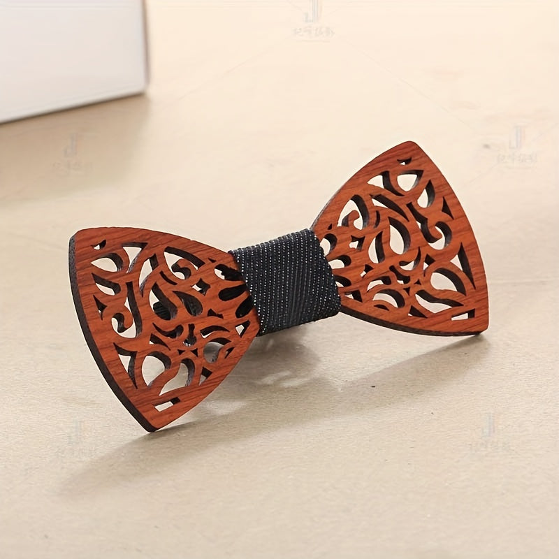 Wooden Bow Tie Vintage Adjustable Strap Bowtie Engraved Natural Wood Neck Tie
