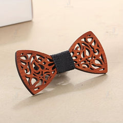Wooden Bow Tie Vintage Adjustable Strap Bowtie Engraved Natural Wood Neck Tie