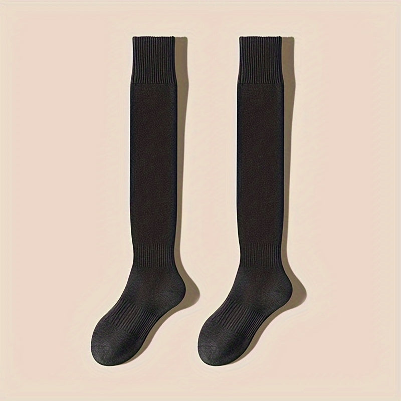 2 Pairs Solid Thigh High Socks Women's Stockings