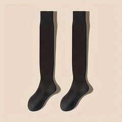 2 Pairs Solid Thigh High Socks Women's Stockings