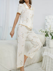 Floral Print Pajama Set Short Sleeve Top & Pants