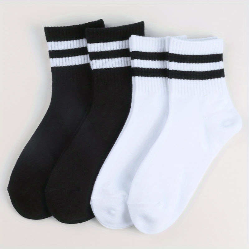 4 Pairs Boys Casual Striped Crew Socks for Ages 4-12