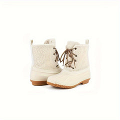 Women's Lace up Waterproof Winter Duck Boots Faux Fur Mid Calf Boots