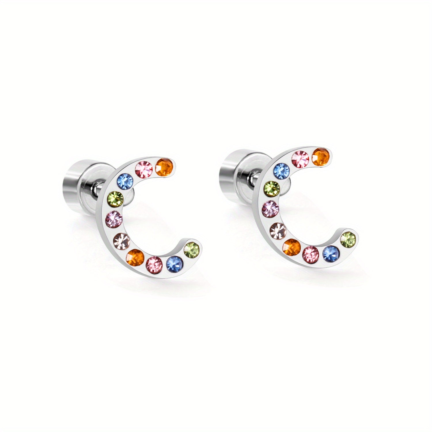 Colorful Rhinestone Letter Stud Earrings Initial A Minimalist Jewelry Gift