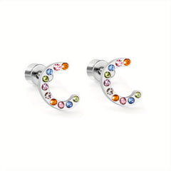 Colorful Rhinestone Letter Stud Earrings Initial A Minimalist Jewelry Gift