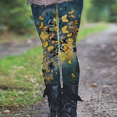 Casual Pants Women's Plus Butterfly Print High Rise Skinny Trousers