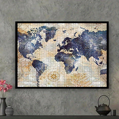 Vintage World Map Puzzle with Compass High Cardboard Portable