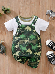 Baby Boys Short Sleeve Jumpsuit with Dinosaur Graphic