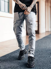 Men's Drawstring Cargo Pants Zip Pocket Slim Fit Outdoor Pants