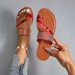 Women's Rhinestone Slide Sandals Lightweight Open Toe Slip On Shoes