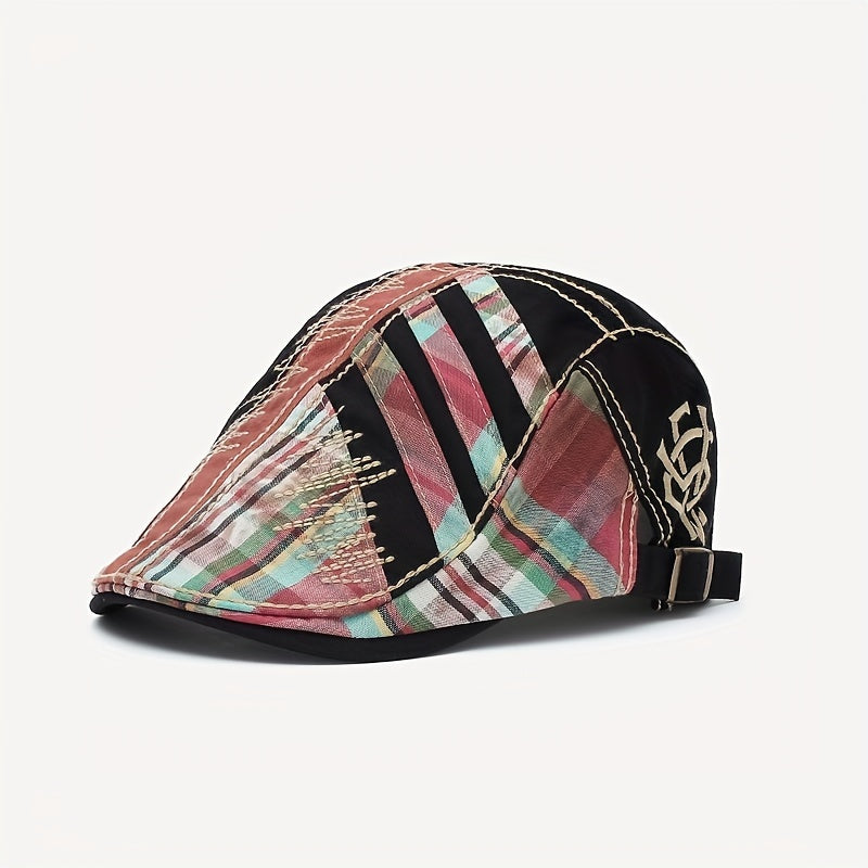 Handsome Punk Hat Mens Peaked Cap Plaid Sun Protection Baseball Cap
