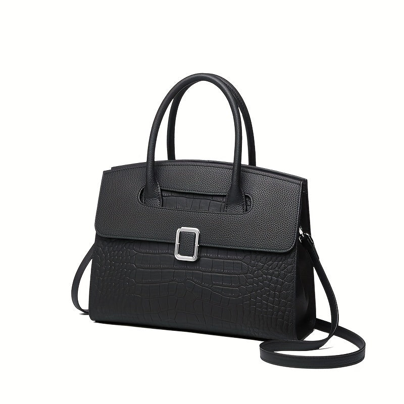 Crocodile Pattern Satchel Handbag Adjustable Strap Retro Style