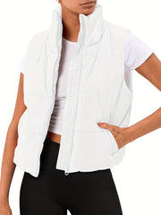 High Neck Zip Up Sleeveless Vest Women's Clothing