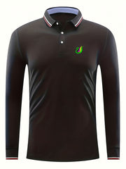 Colorful Goose Print Men's Lapel Polo Shirt Casual Stretch Long Sleeve