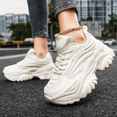 Women's Mesh Chunky Sneakers Lace Up Platform Shoes Comfortable Low Top