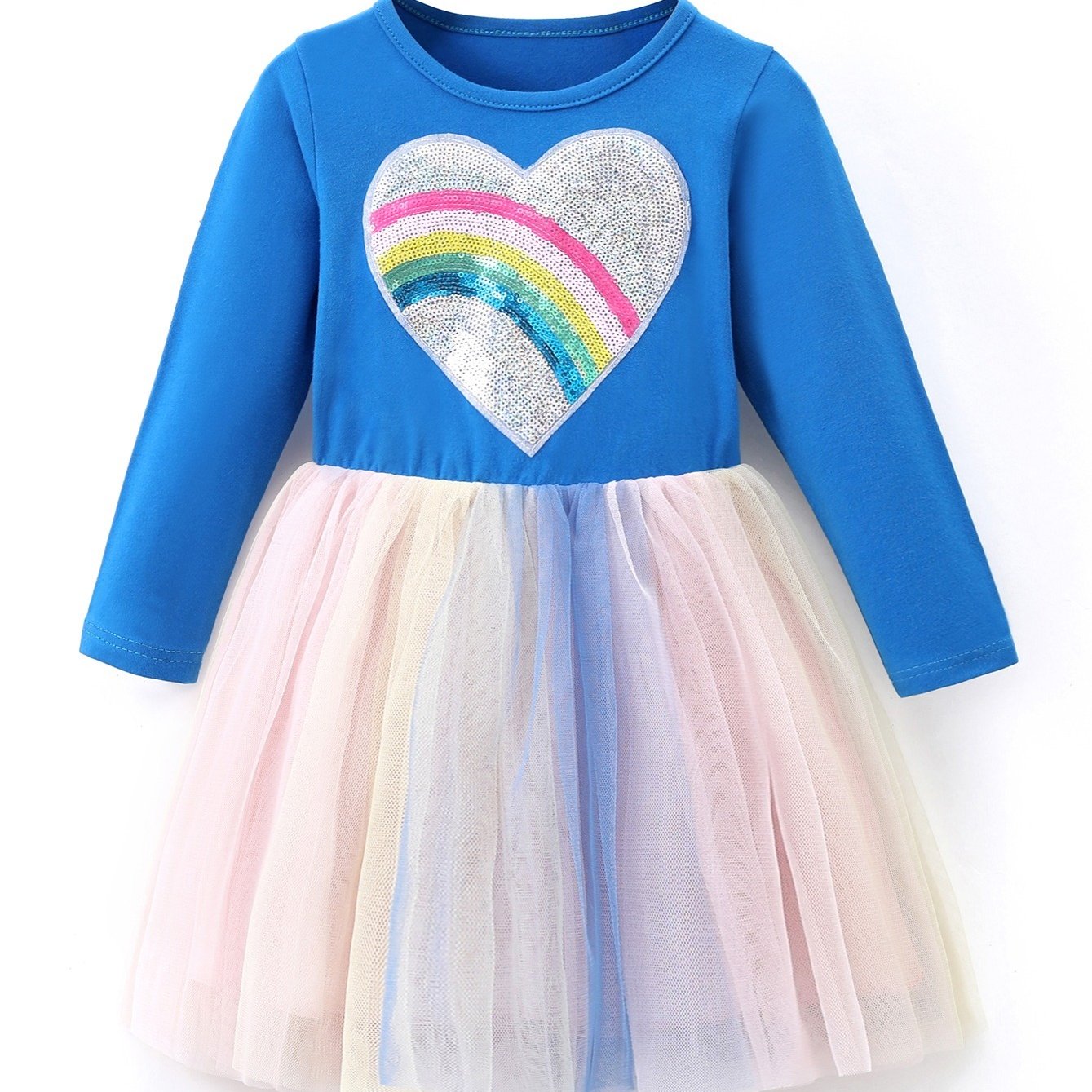 Heart Printed Rainbow Round Neck Party Toddler Dress
