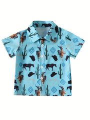 Boys Cowboy Bull Cactus Shirt Summer Kids Clothes
