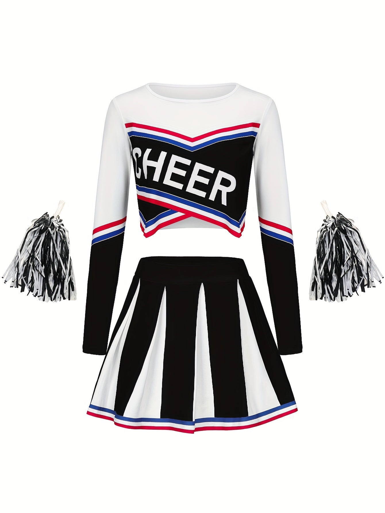 Long Sleeve Cheerleading Outfits Girls Comfy Set For Party Sports Performance