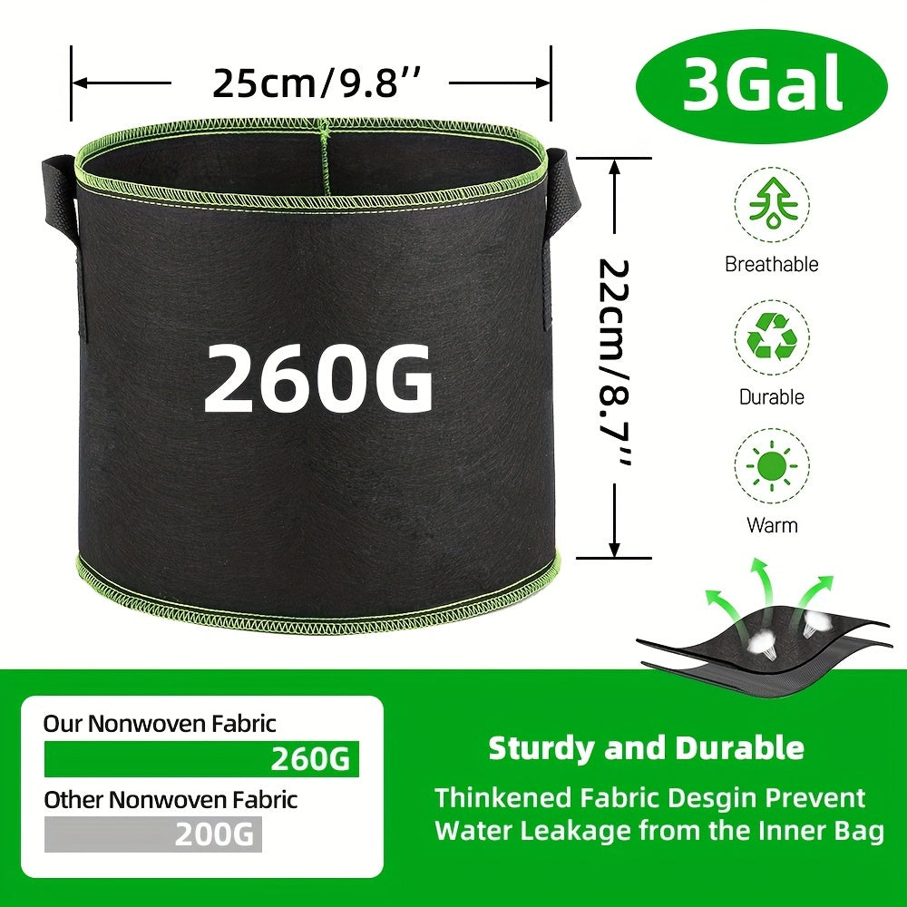 5 Pack Plant Grow Bags Heavy Duty Container Nylon Handles Garden Gardening
