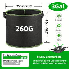 5 Pack Plant Grow Bags Heavy Duty Container Nylon Handles Garden Gardening