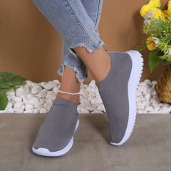 Women's Solid Slip On Sneakers Breathable Knit Flat Shoes
