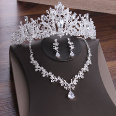 Crystal Bridal Jewelry Set Crown Tiaras Earrings Choker Necklace