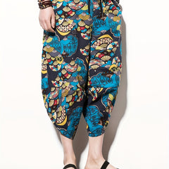 Men's Stylish Pattern Print Loose Cropped Beach Pants