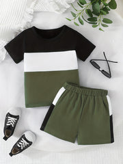 Boys Casual Outfit Round Neck T shirt & Shorts Summer Clothes Sets