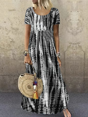 Tie Dye Striped Dress Short Sleeve Ankle Dress
