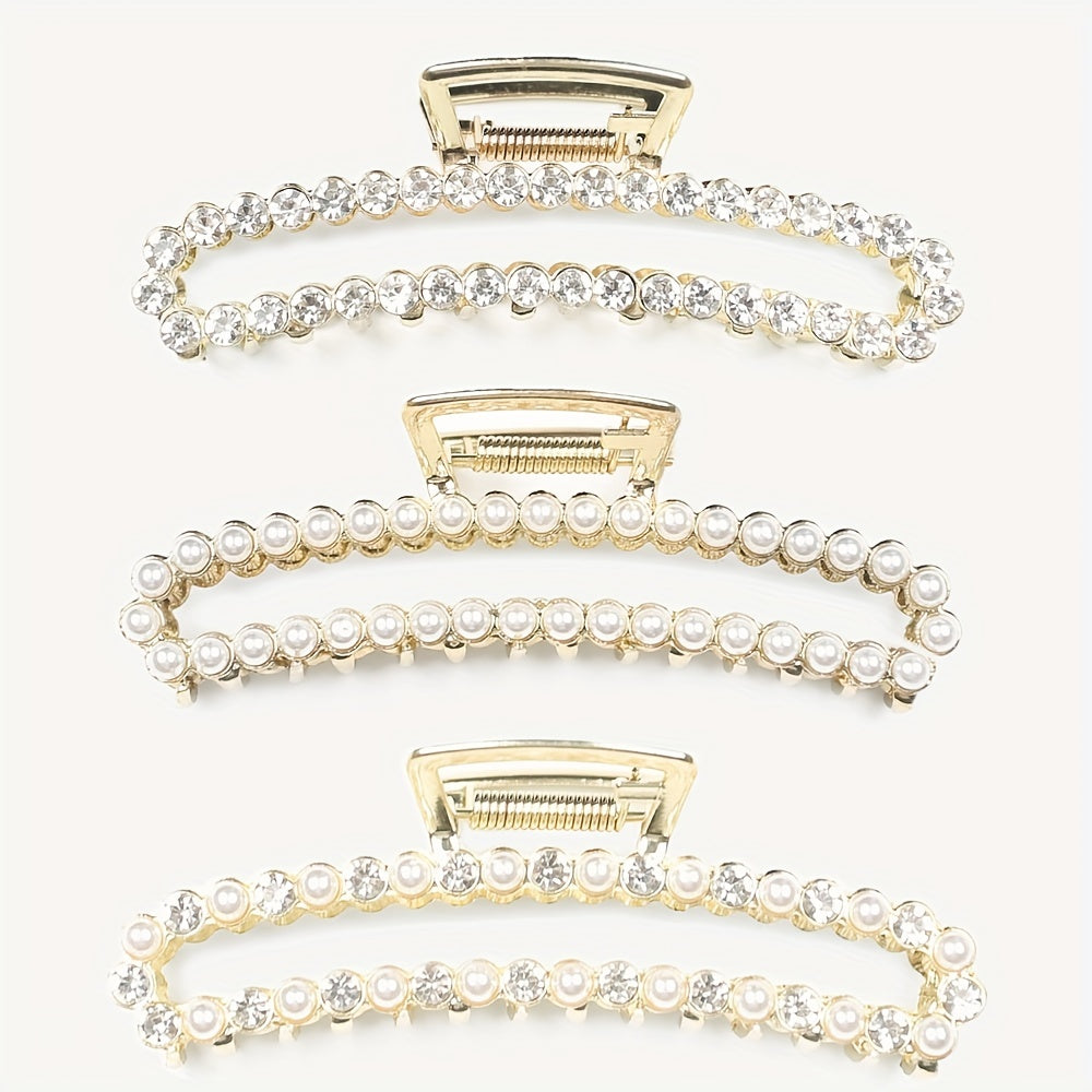 3pcs Pearl Rhinestone Claw Clips Hair Accessories for Girls