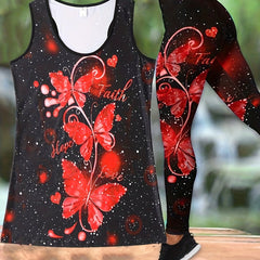 Butterfly Print Casual 2pc Set Tank Top & Slim Pants