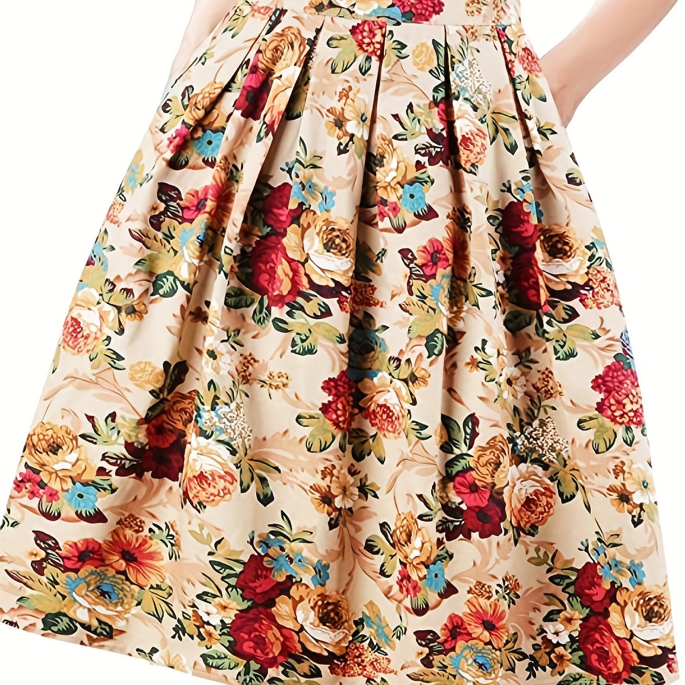 Floral Print Pleated Skirt with Pockets