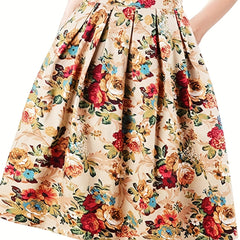 Floral Print Pleated Skirt with Pockets