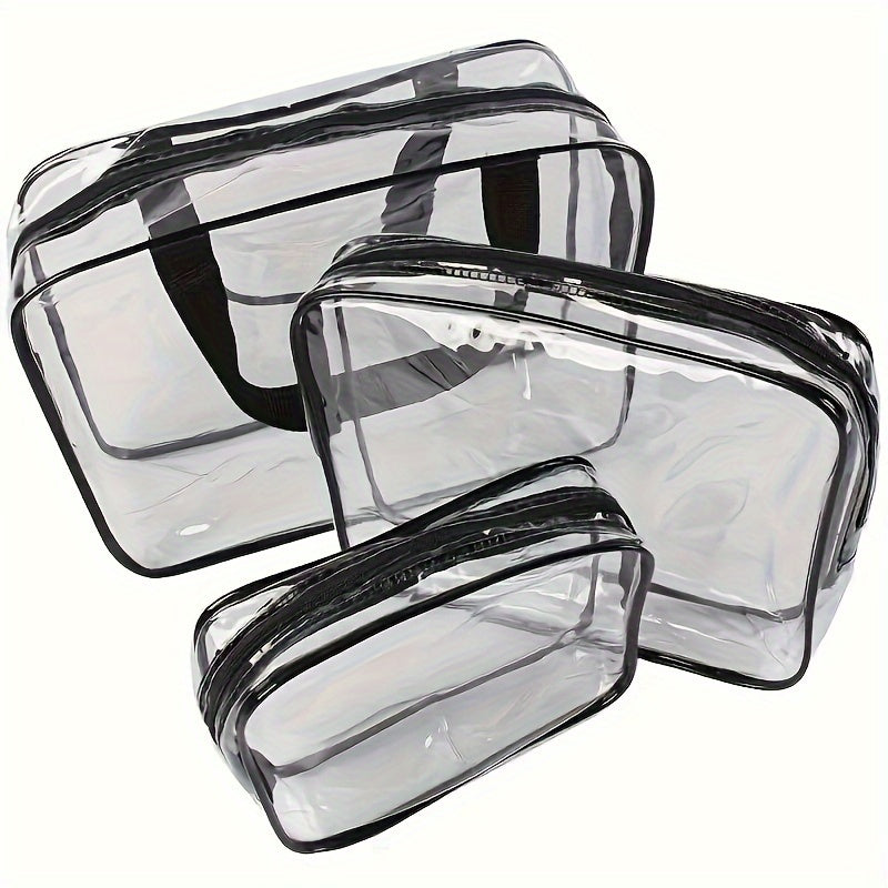 3pc Transparent Cosmetic Zipper Bags Waterproof Wash Bag Combo