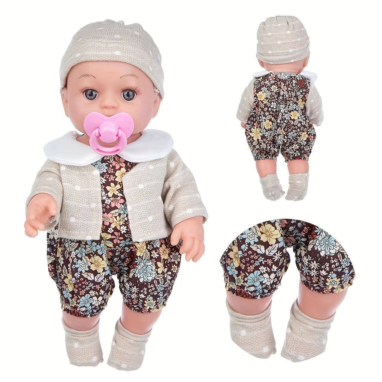 12 Lifelike Reborn Baby Doll with Floral Outfit and Knitted Hat