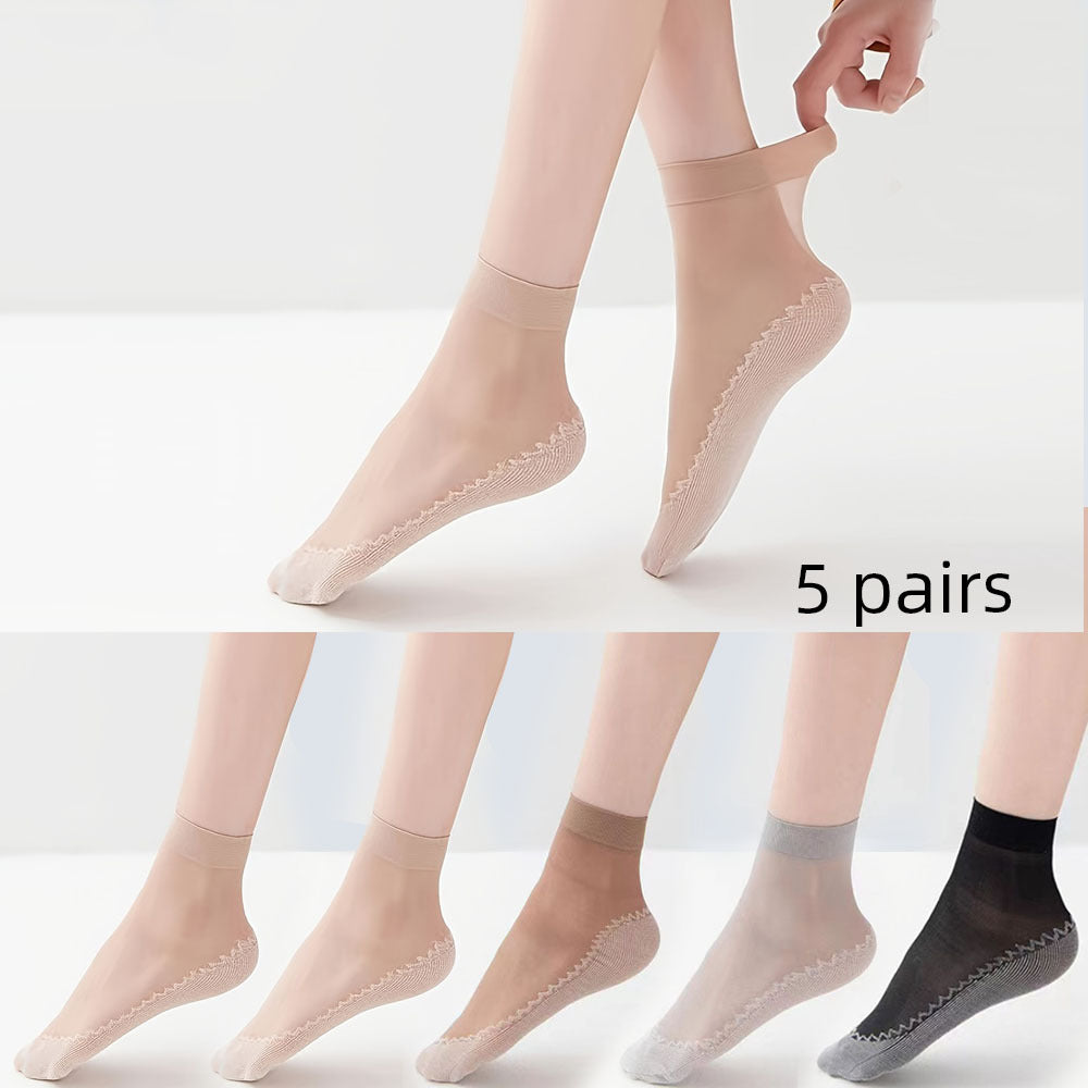 5 Pairs Semi Sheer Non Slip Socks Women's Stockings